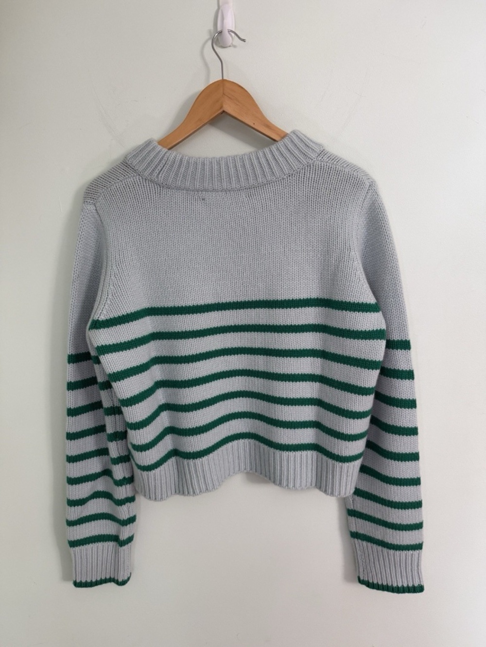 La Ligne Mini Marin Blue Green Striped Wool Cashmere Chunky Knit Cropped Sweater - Picture 5 of 6